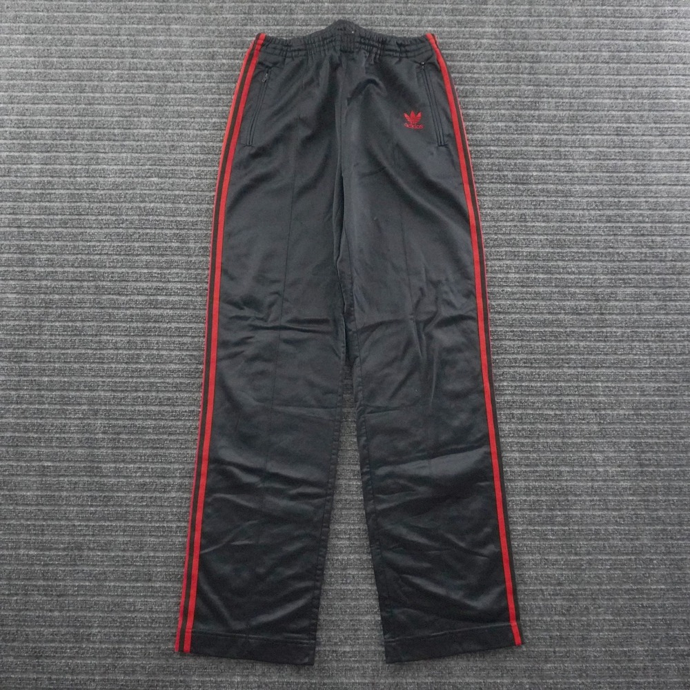 Vintage 80s Adidas Track Pants Mens L Black Red Trefoil Three Stripe USA Made